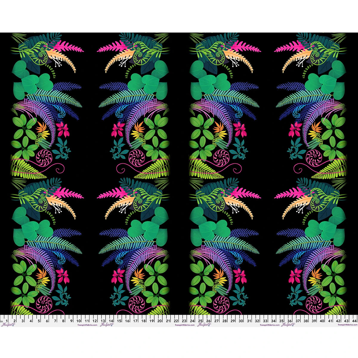Love Under the Stars Fern Curl Border Black  - Free Spirit Fabrics