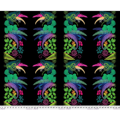 Love Under the Stars Fern Curl Border Black  - Free Spirit Fabrics