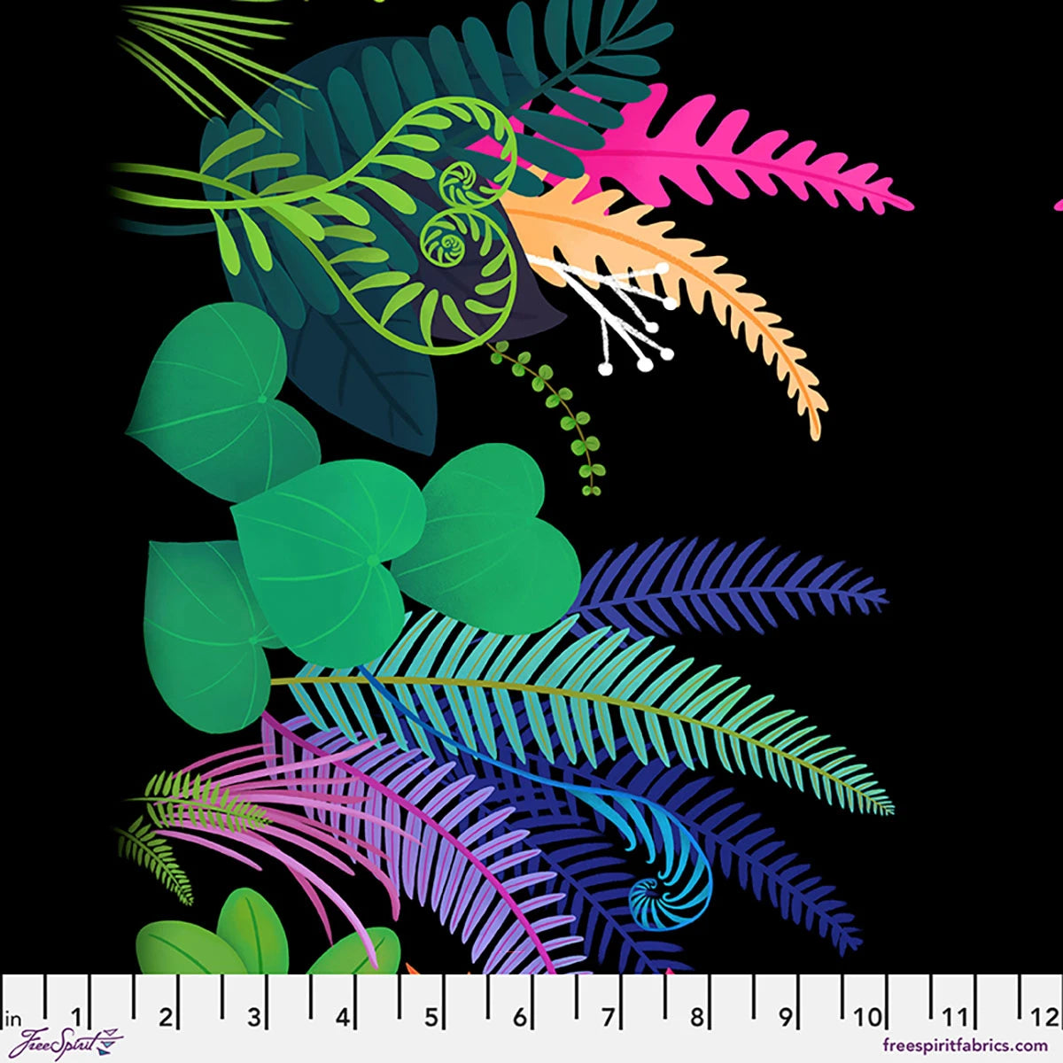 Love Under the Stars Fern Curl Border Black  - Free Spirit Fabrics