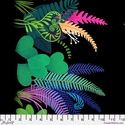 Love Under the Stars Fern Curl Border Black  - Free Spirit Fabrics