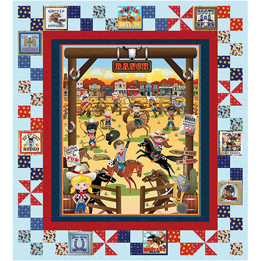 Saddle Up Lil' Buckaroos Quilt Kit + Binding - Benartex