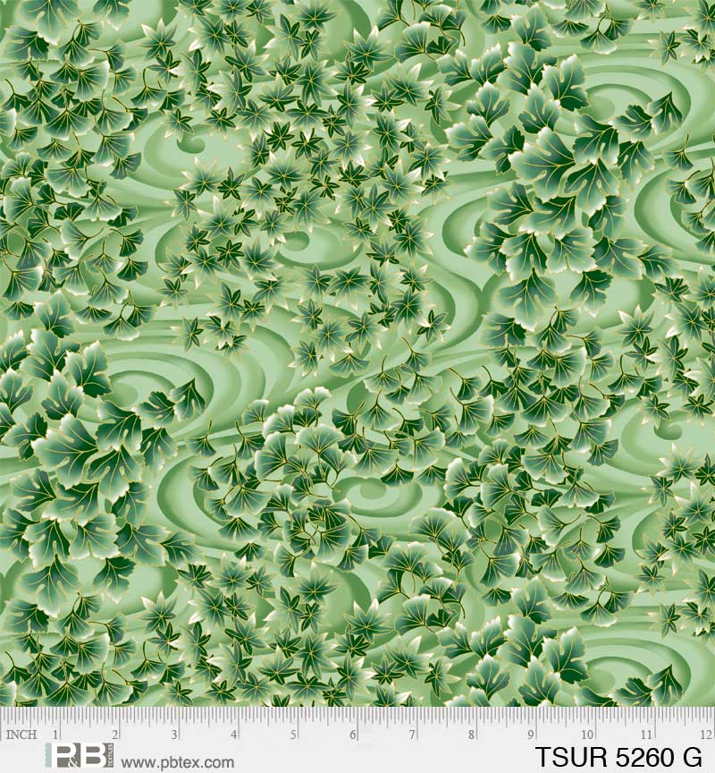 Tsuru Swirling Leaves Green - P&B Textiles