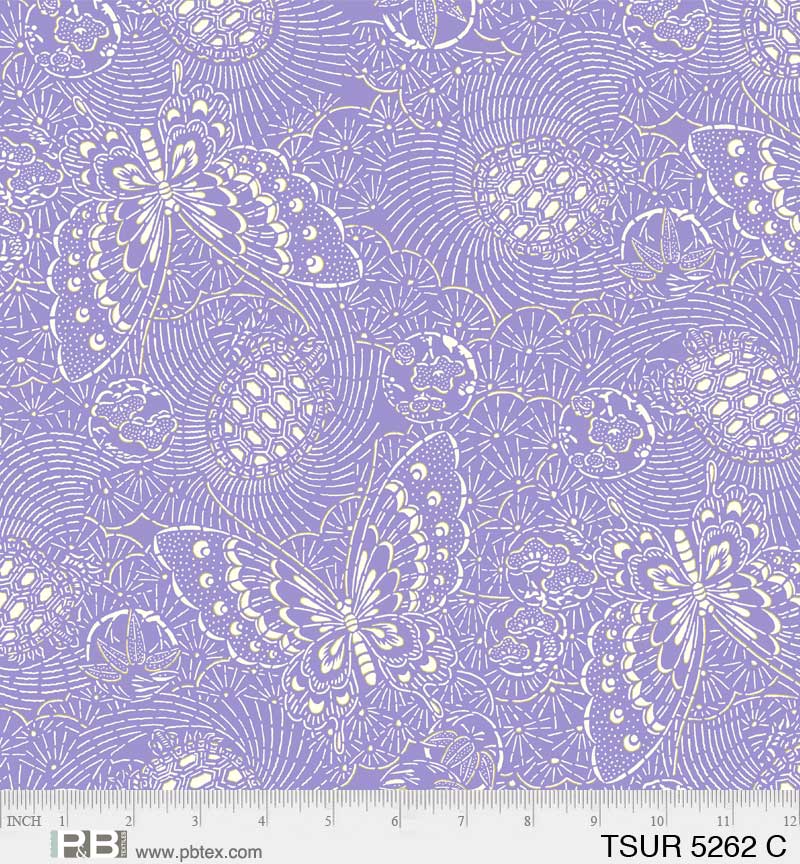 Tsuru Butterfly Linework Lavender - P&B Textiles