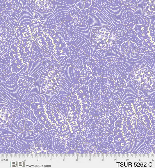 Tsuru Butterfly Linework Lavender - P&B Textiles