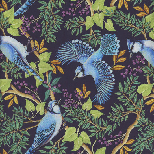 Blue Jay Birds In Branches Navy - Timeless Treasures
