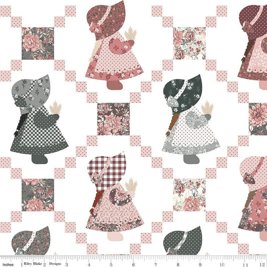 108" Wide Back A Walk on the Prairie Sunbonnet Sue White - Riley Blake