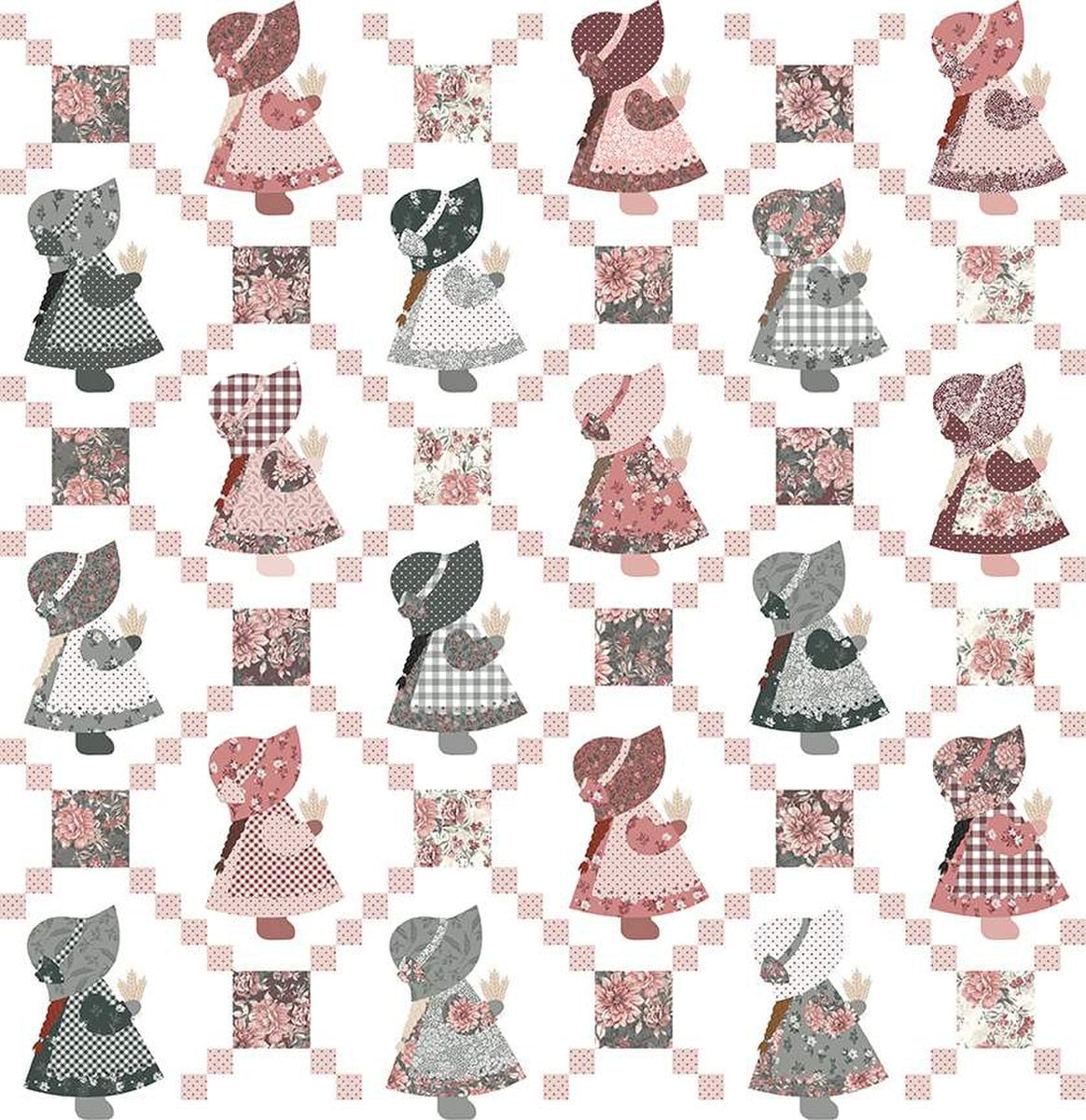 108" Wide Back A Walk on the Prairie Sunbonnet Sue White - Riley Blake