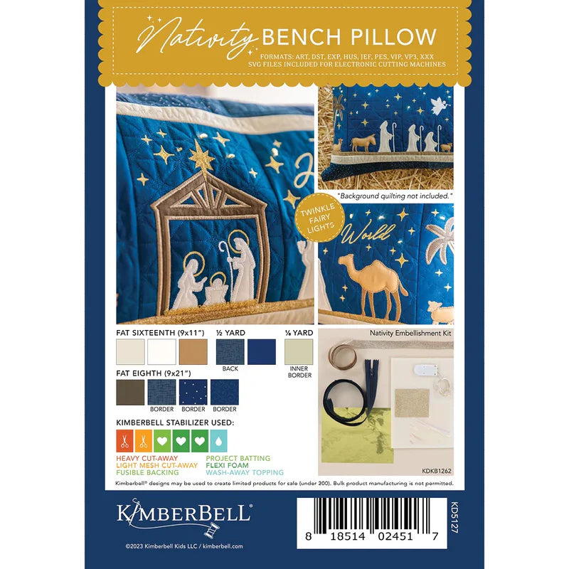 Nativity Bench Pillow Embroidery CD - Kimberbell