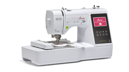 Baby Lock Aurora with embroidery unit, angled view