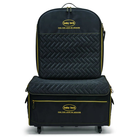 Baby Lock XL Trolley With Embroidery Arm Case- Quilted Black With Gold Logo Components