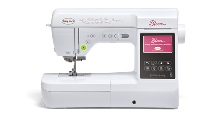Baby Lock Bloom sewing machine, front view on black