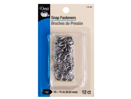 Dritz Snap Fasteners, Size 15 - 3/8", 12ct, Nickel