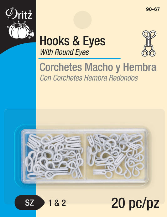 Dritz Hook and eyes, Size 1 & 2, 20Pc., White