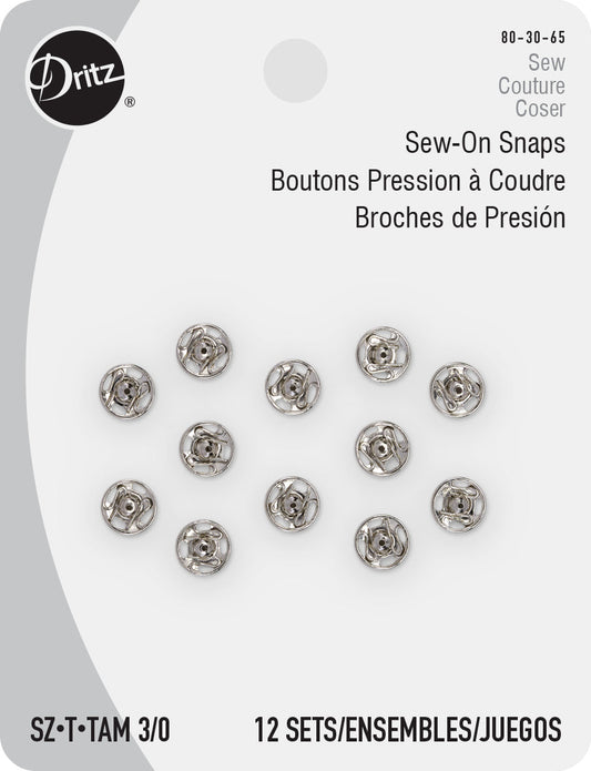 Dritz Sew-On Snaps Size 3/0, 12 Set.