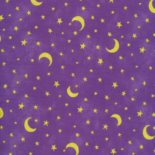 The Boo Crew Moons and Stars Toss Purple by Susan Winget for Wilmington Prints