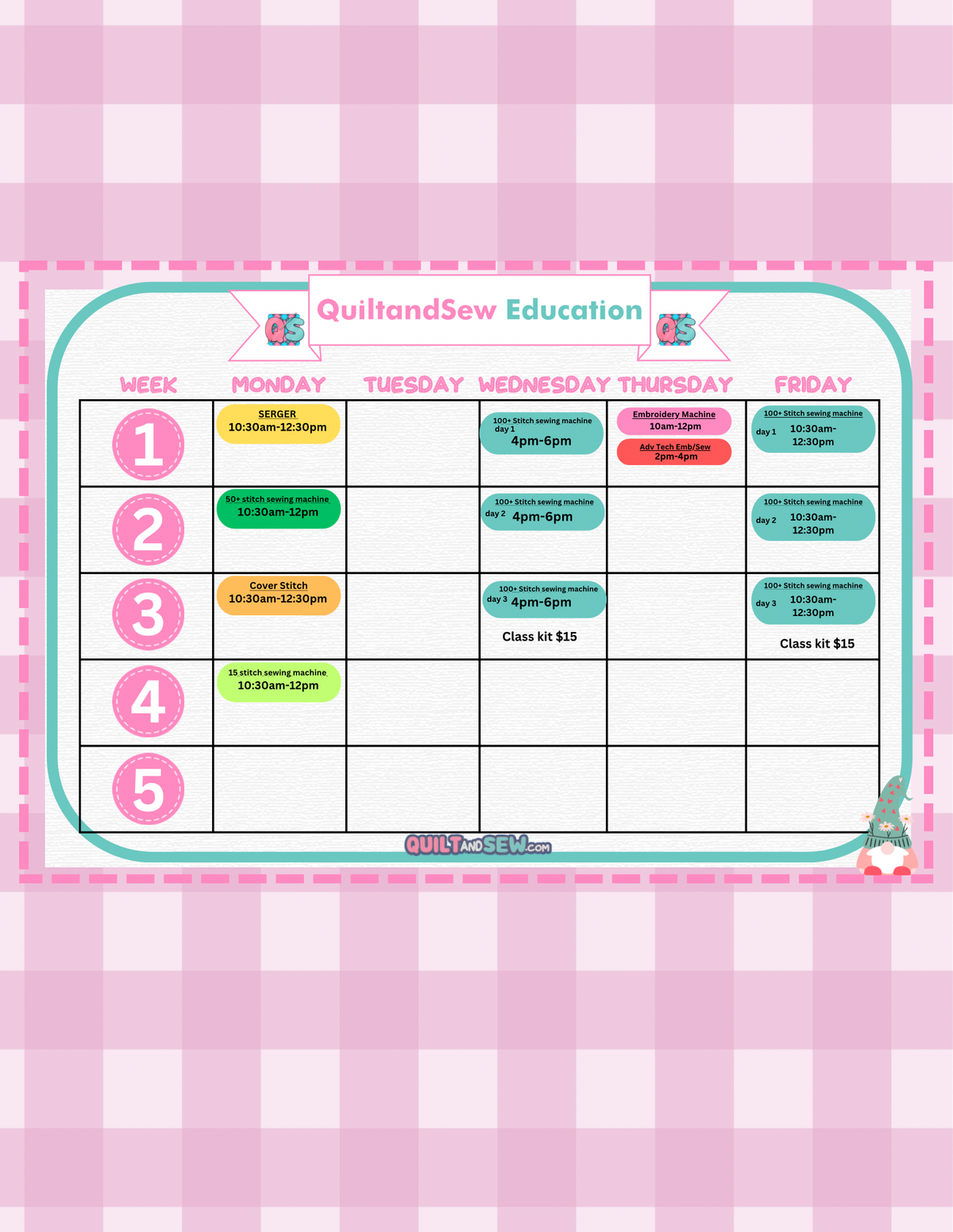 QuiltandSew.com Education class schedule