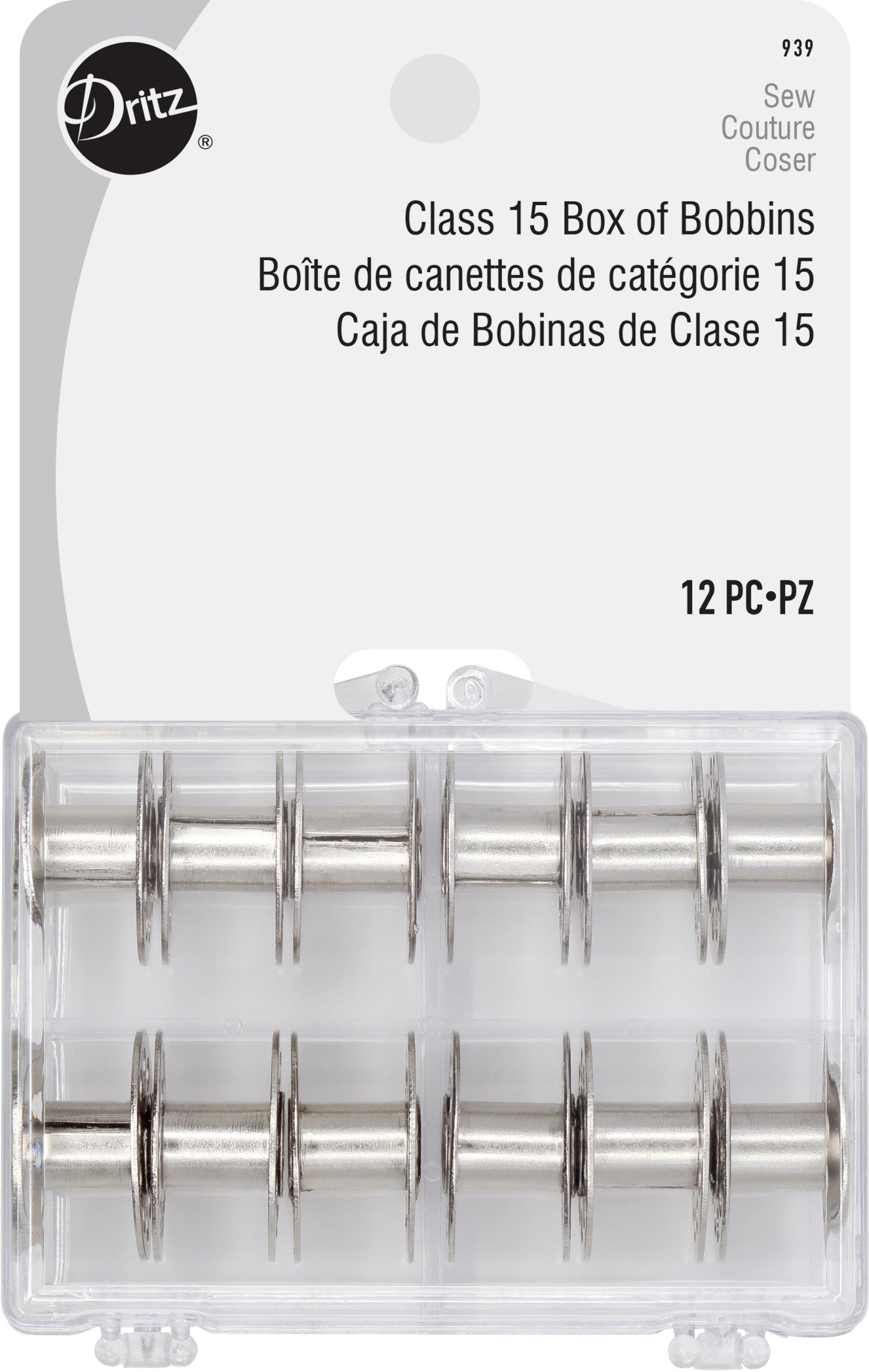 Dritz Class 15 Box of Bobbins, Clear 12pc.