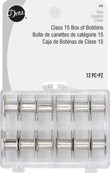 Dritz Class 15 Box of Bobbins, Clear 12pc.