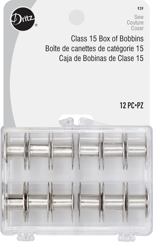 Dritz Class 15 Box of Bobbins, Clear 12pc.