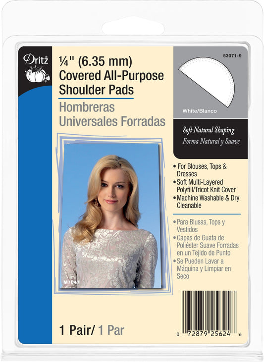 Dritz 1/4" Covered All-Purpose Shoulder Pads - 1 Pair, White
