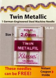 Klasse' Twin Metallic Needles Size 80 - 2.0mm