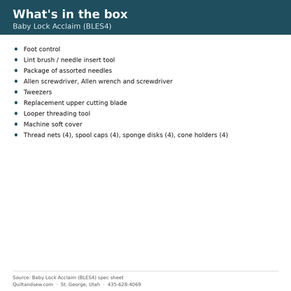 What's in the box - Baby Lock Acclaim Serger