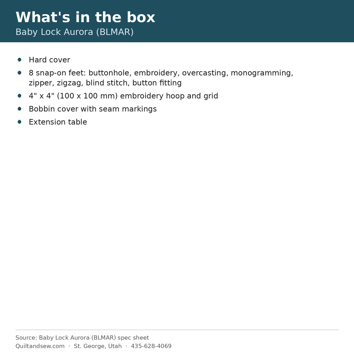 Baby Lock Aurora what's in the box list