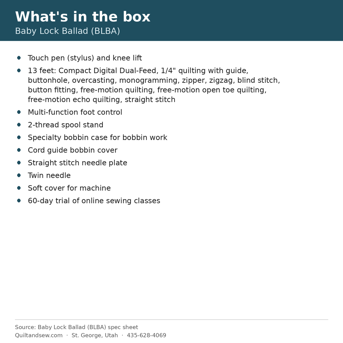 What's in the box - Baby Lock Ballad Quilting and Sewing Machine