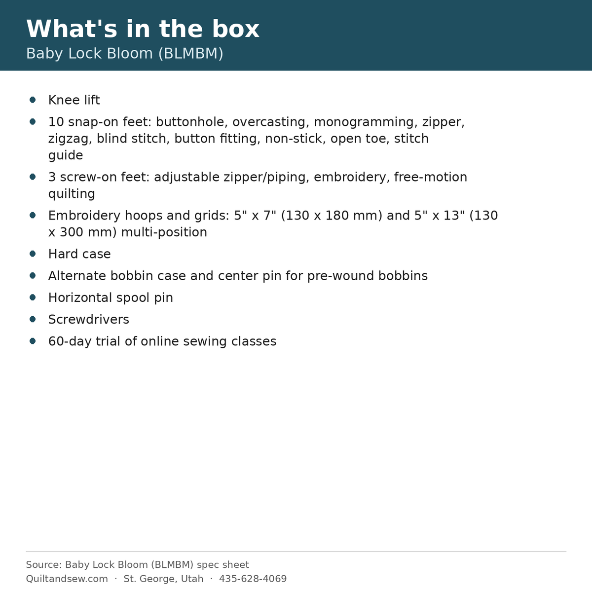 Baby Lock Bloom what's in the box list