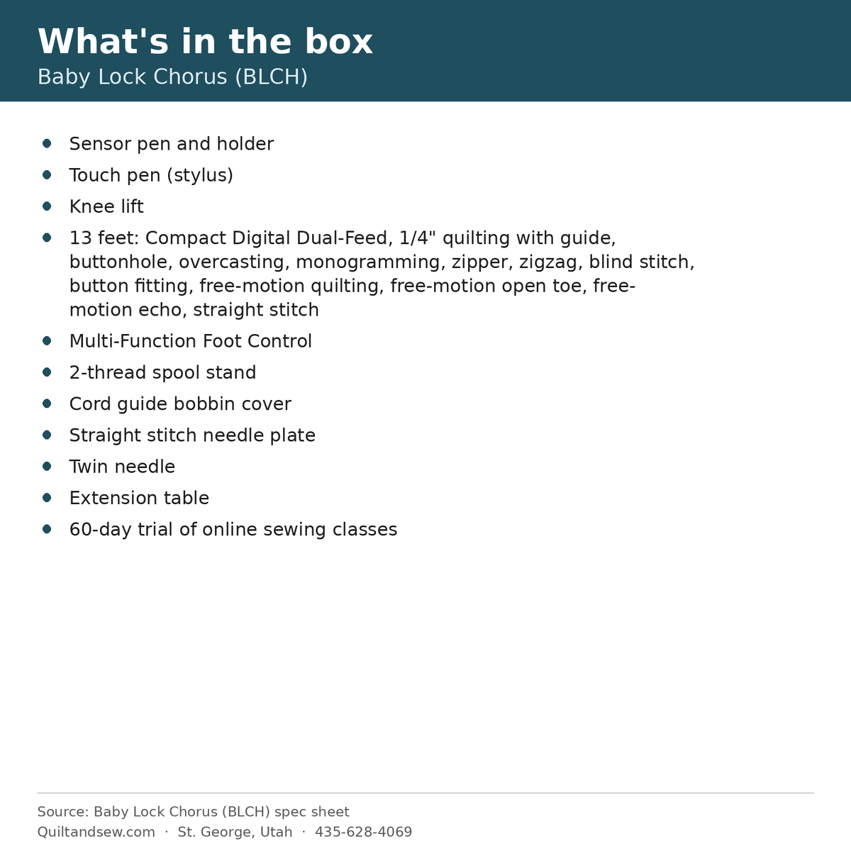 What's in the box - Baby Lock Chorus Quilting and Sewing Machine