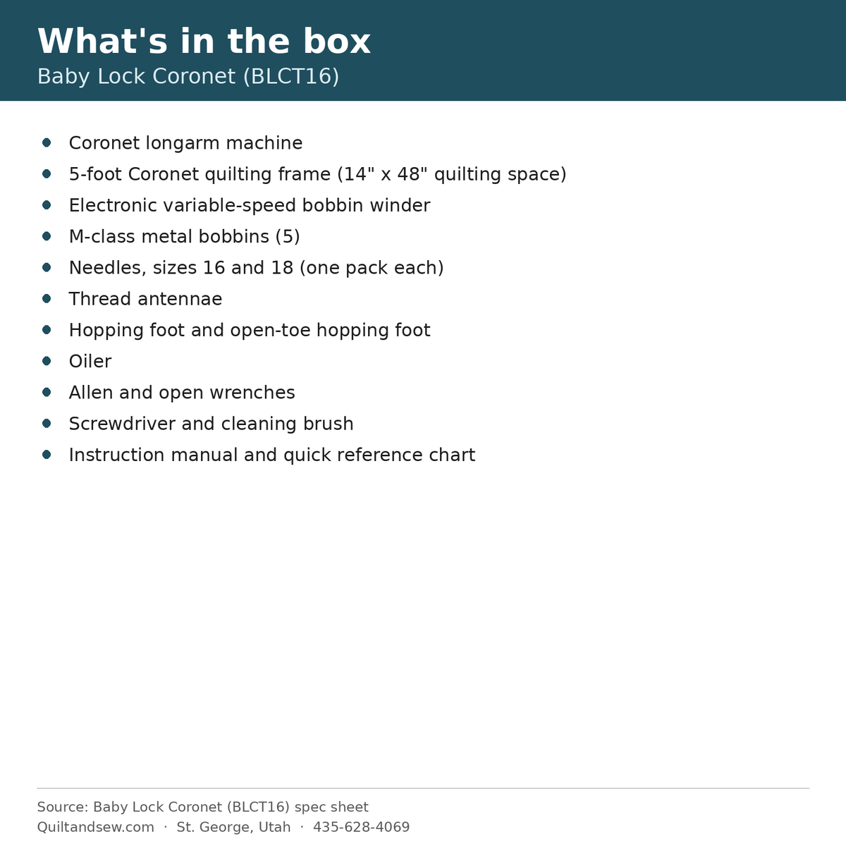 What's in the box - Baby Lock Coronet Longarm