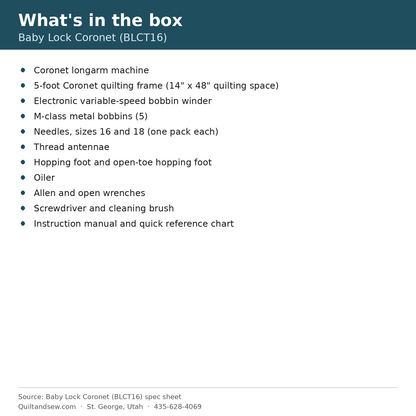 What's in the box - Baby Lock Coronet Longarm