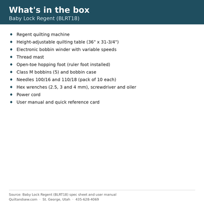 What's in the box - Baby Lock Regent Longarm