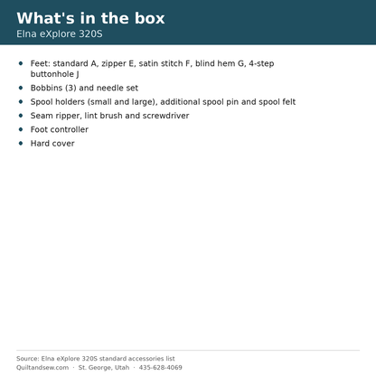 What's in the box - Elna eXplore 320S