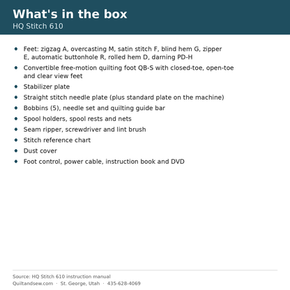 What's in the box - Handi Quilter Stitch 610 Sewing Machine