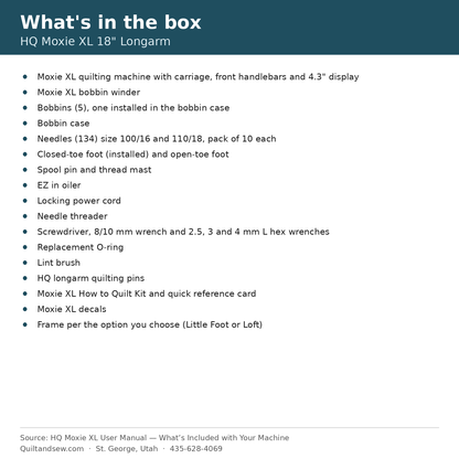 HQ Moxie XL what's in the box list