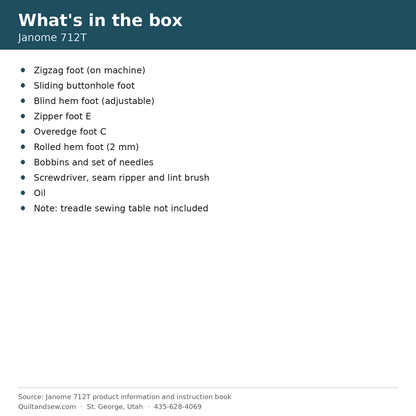 What's in the box - Janome 712T Treadle Sewing Machine