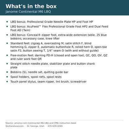 What's in the box - Janome Continental M6 LBQ — Laundry Basket Quilts Bundle