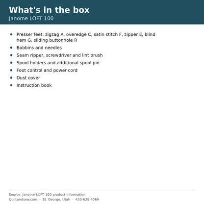 What's in the box - Janome LOFT 100