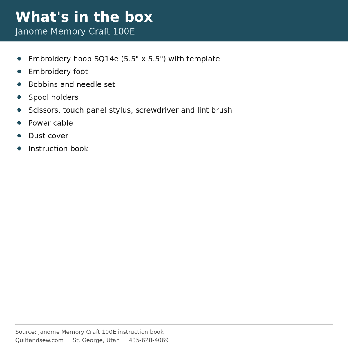 What's in the box - Janome Memory Craft 100E