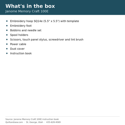 What's in the box - Janome Memory Craft 100E