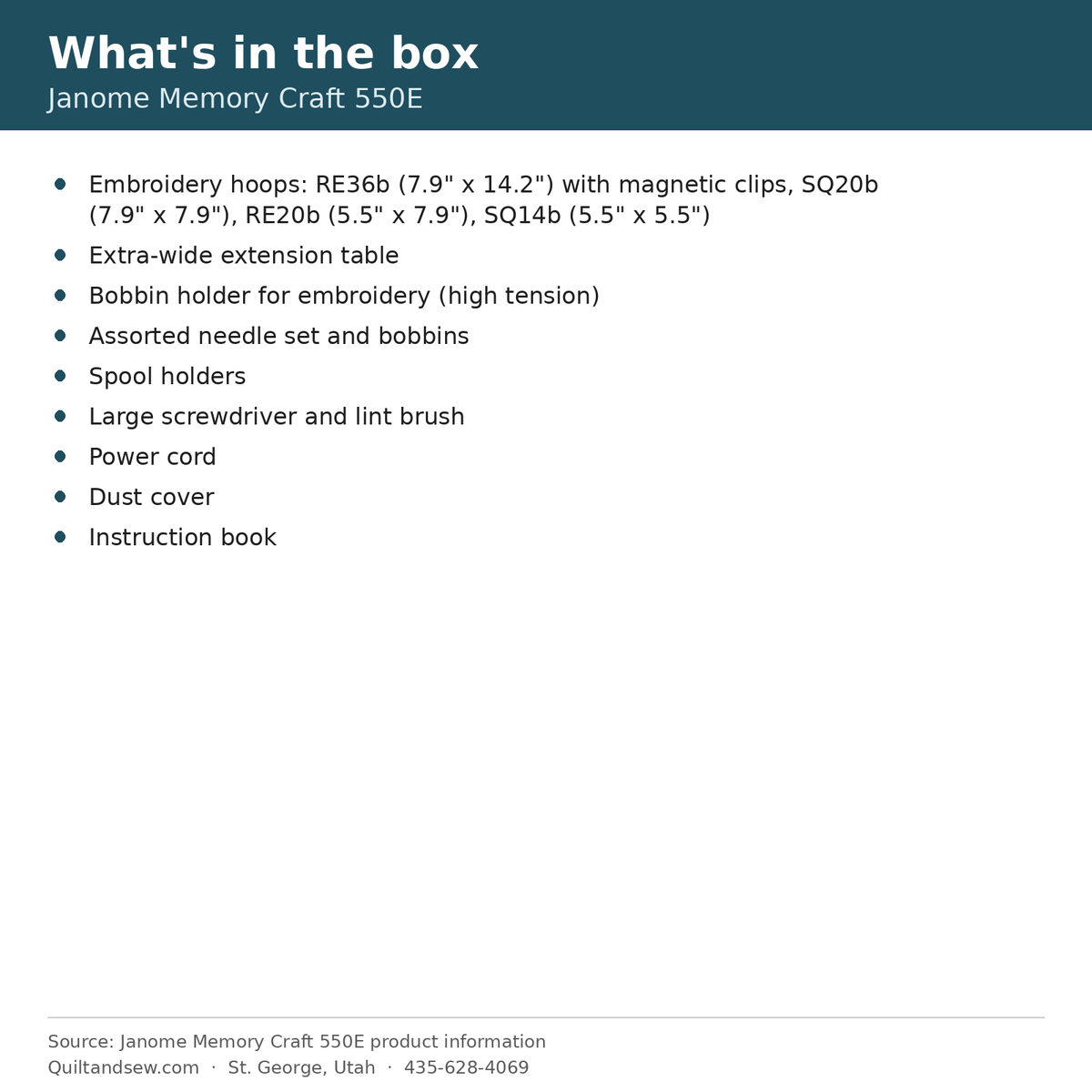 What's in the box - Janome Memory Craft 550E