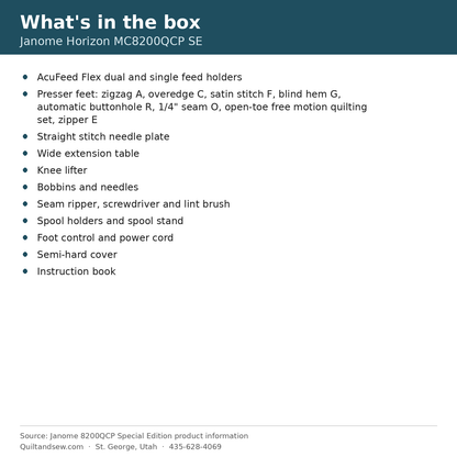 What's in the box - Janome Horizon Memory Craft 8200QCP Special Edition