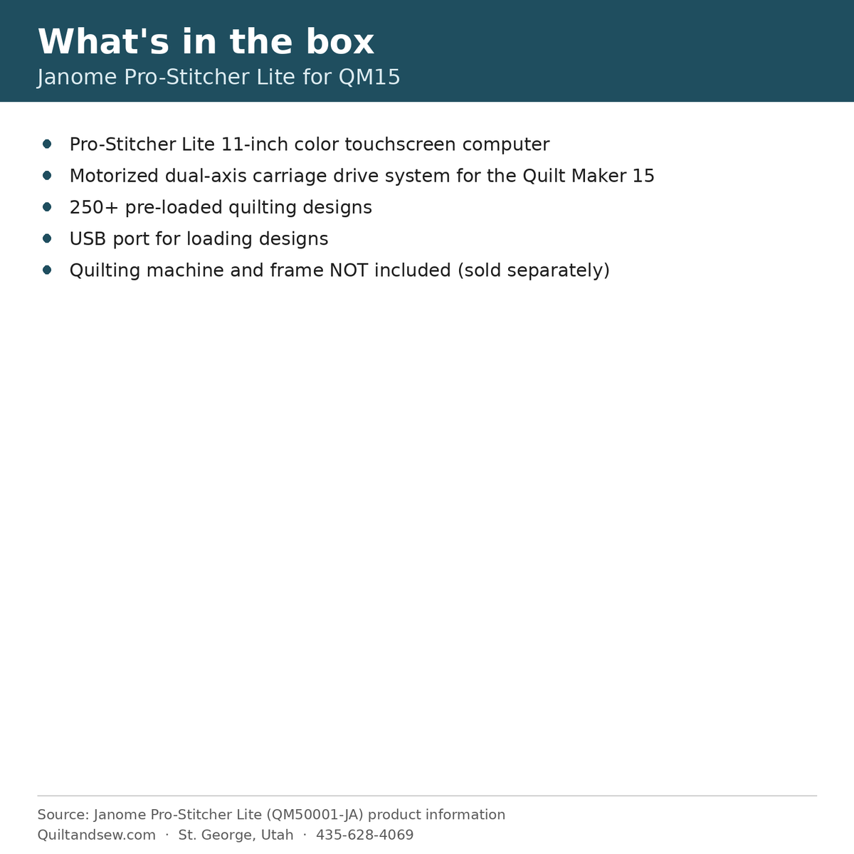 What's in the box - Janome Pro-Stitcher Lite for Quilt Maker 15