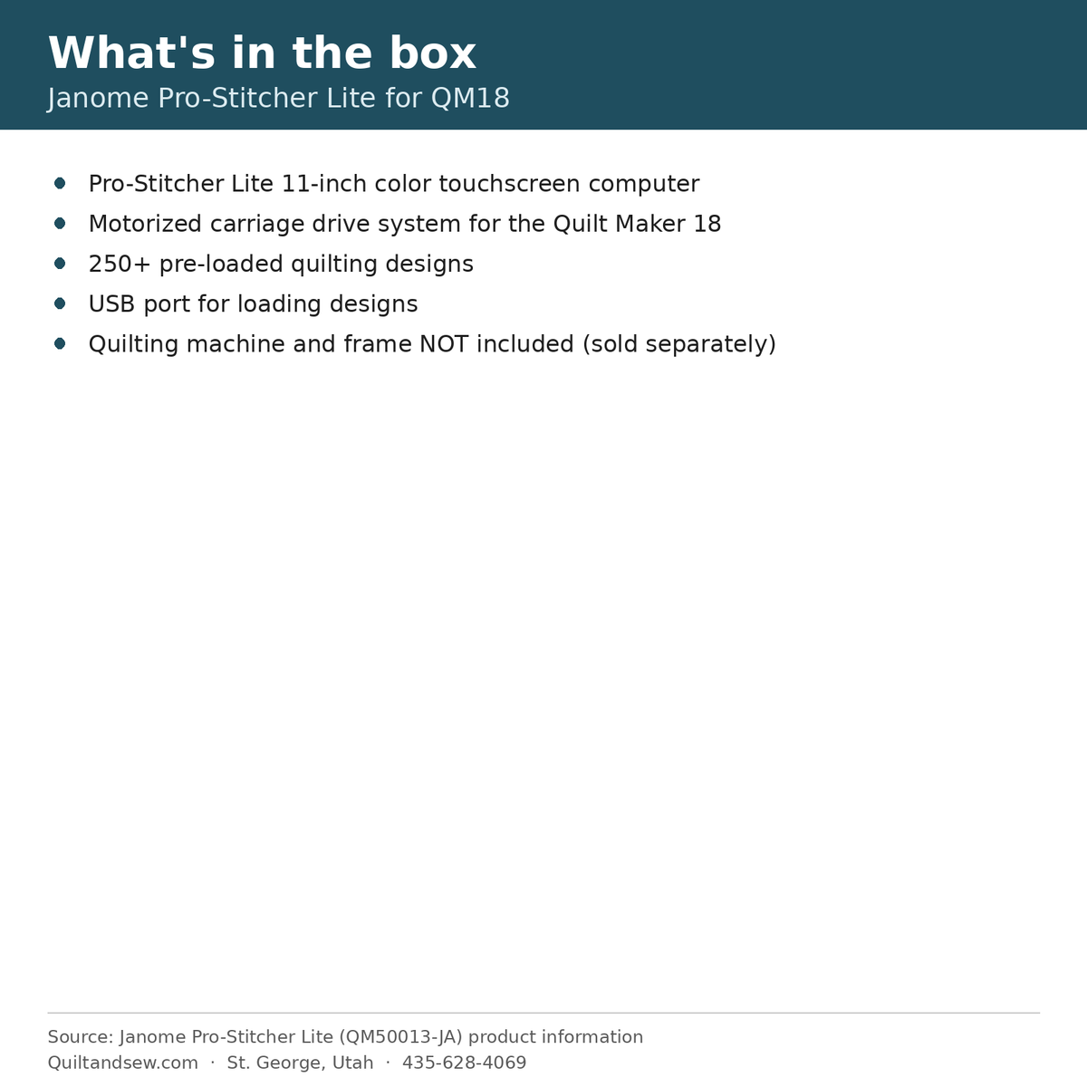 What's in the box - Janome Pro-Stitcher Lite for Quilt Maker 18