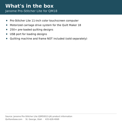 What's in the box - Janome Pro-Stitcher Lite for Quilt Maker 18