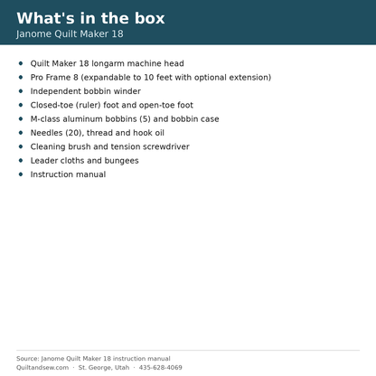 What's in the box - Janome Quilt Maker 18