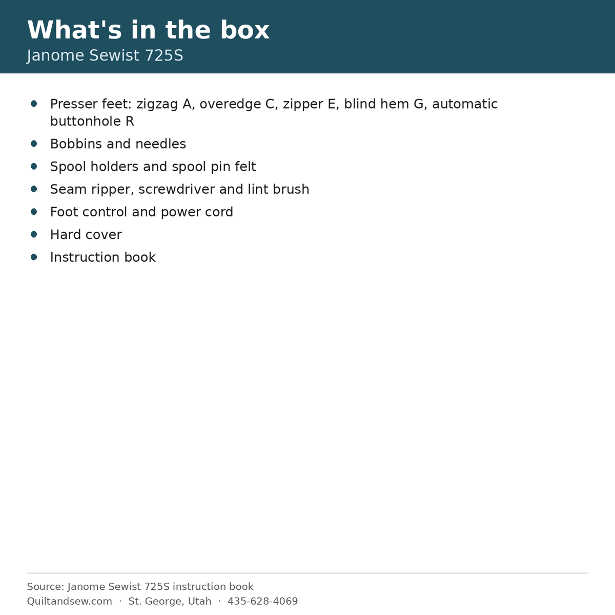 What's in the box - Janome Sewist 725S
