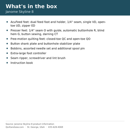 What's in the box - Janome Skyline 8
