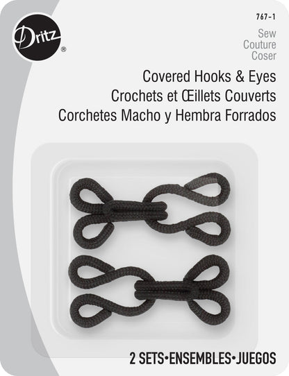 Dritz 2 Covered Hooks & Eyes - Black